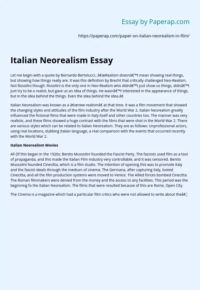 Italian Neorealism Essay