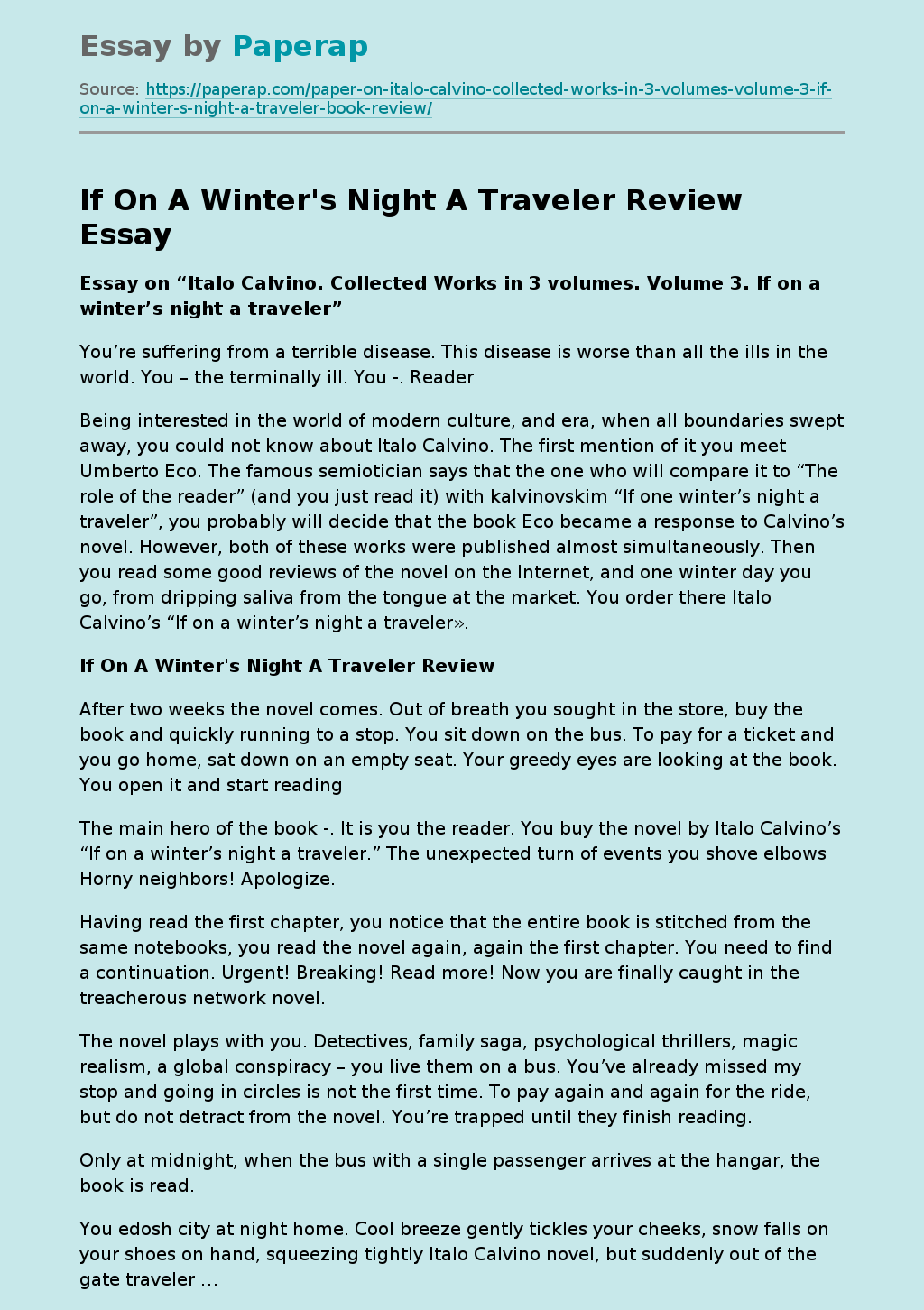 If On A Winter's Night A Traveler Review