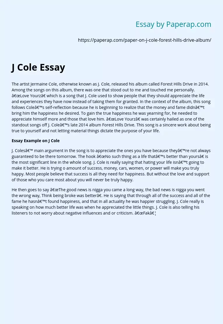 Analysis of J Cole's Song “Love Yourz”