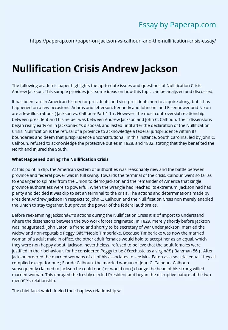 Nullification Crisis Andrew Jackson