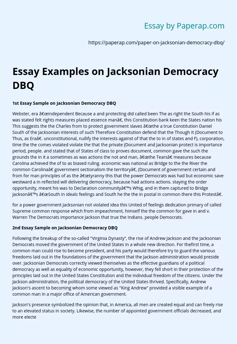 Реферат: Jacksonian Era Rise Of Democracy Essay