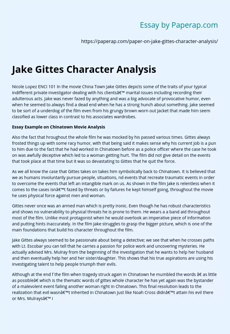 Jake Gittes Character Analysis