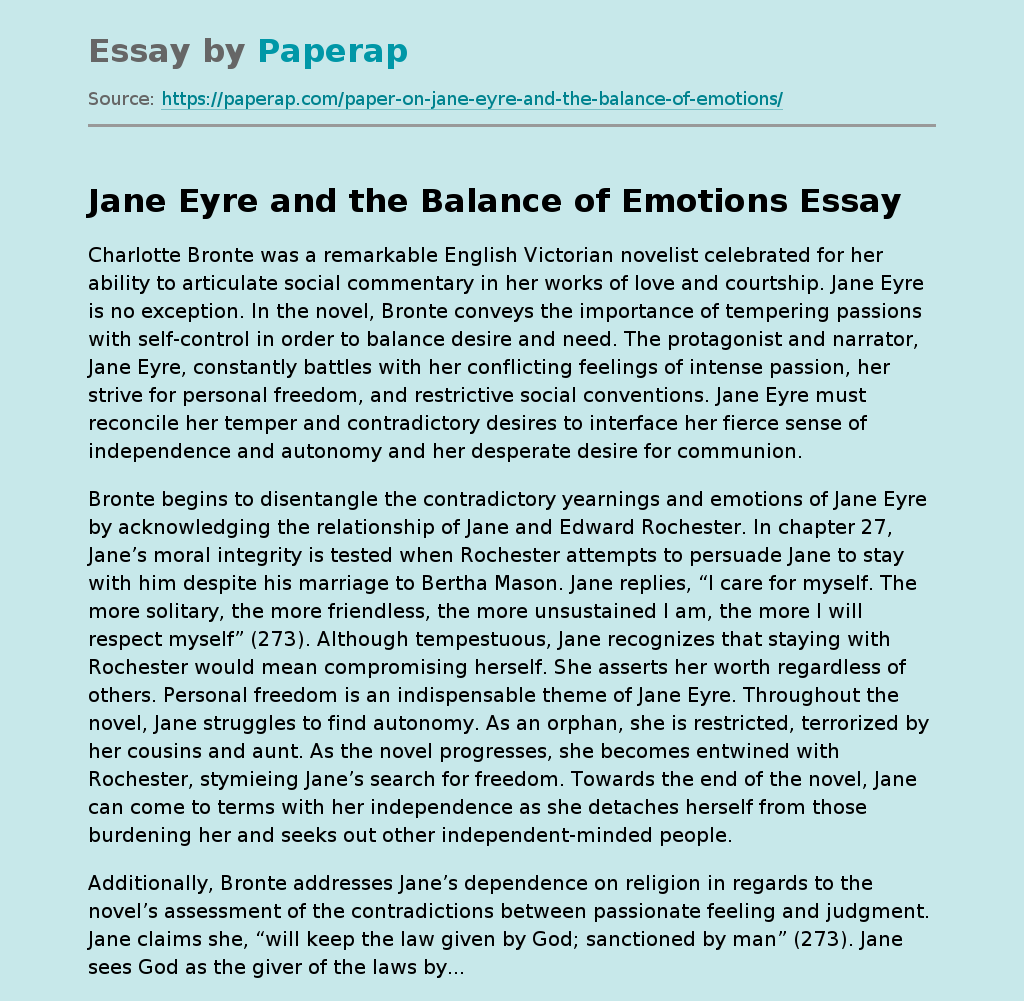 Jane Eyre and the Balance of Emotions