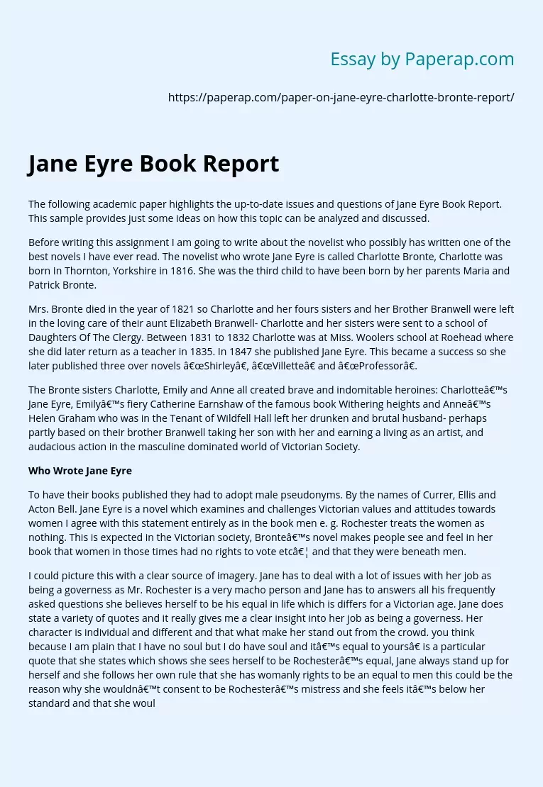 Jane Eyre Book Report