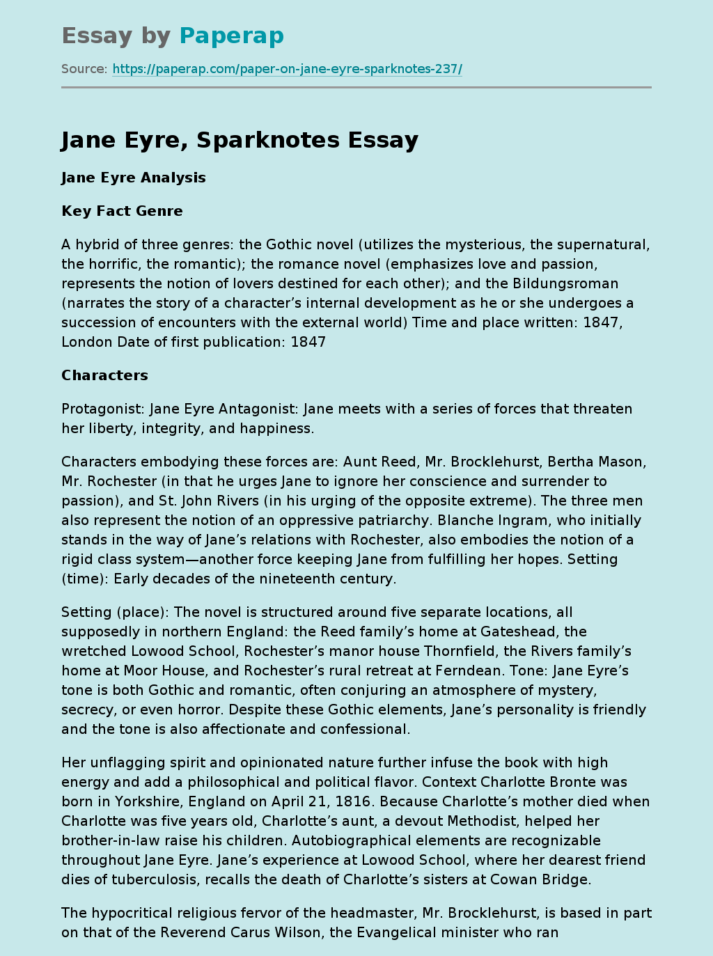 Jane Eyre, Sparknotes