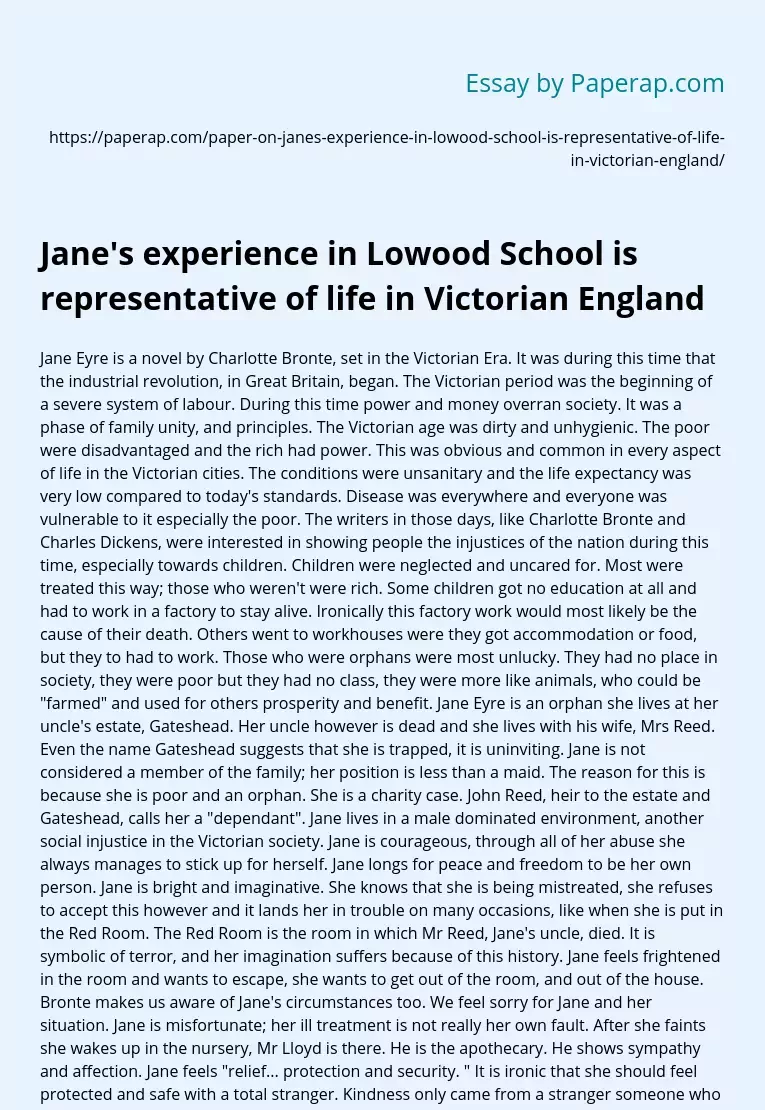 Lowood School mirrors Victorian life for Jane