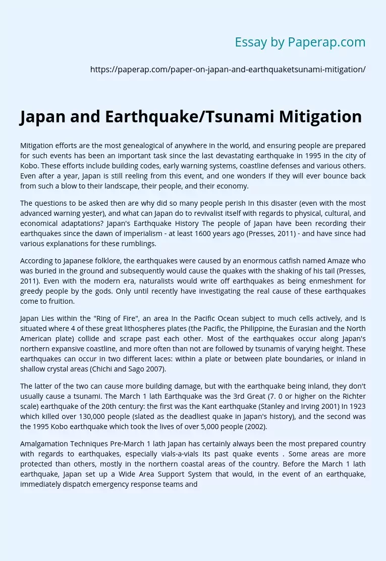 Japan and Earthquake/Tsunami Mitigation