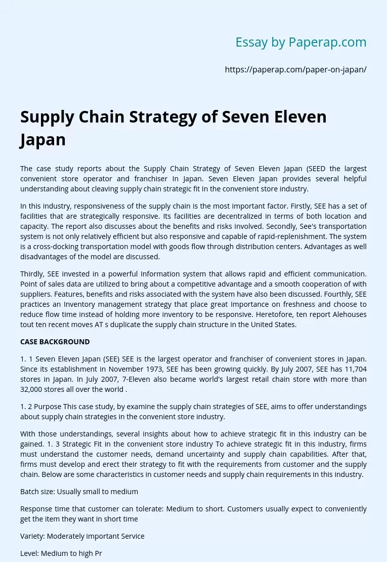 Supply Chain Strategy of Seven Eleven Japan