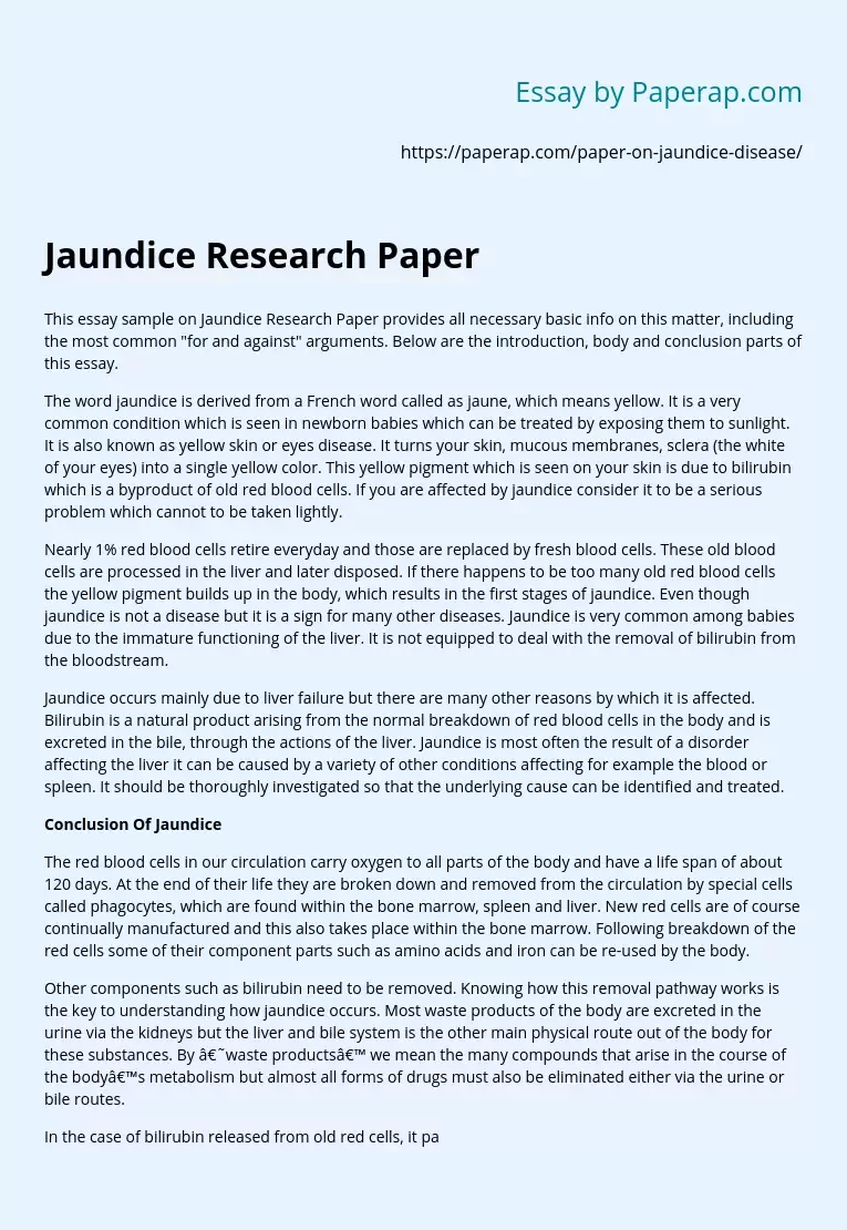 Jaundice Research Paper