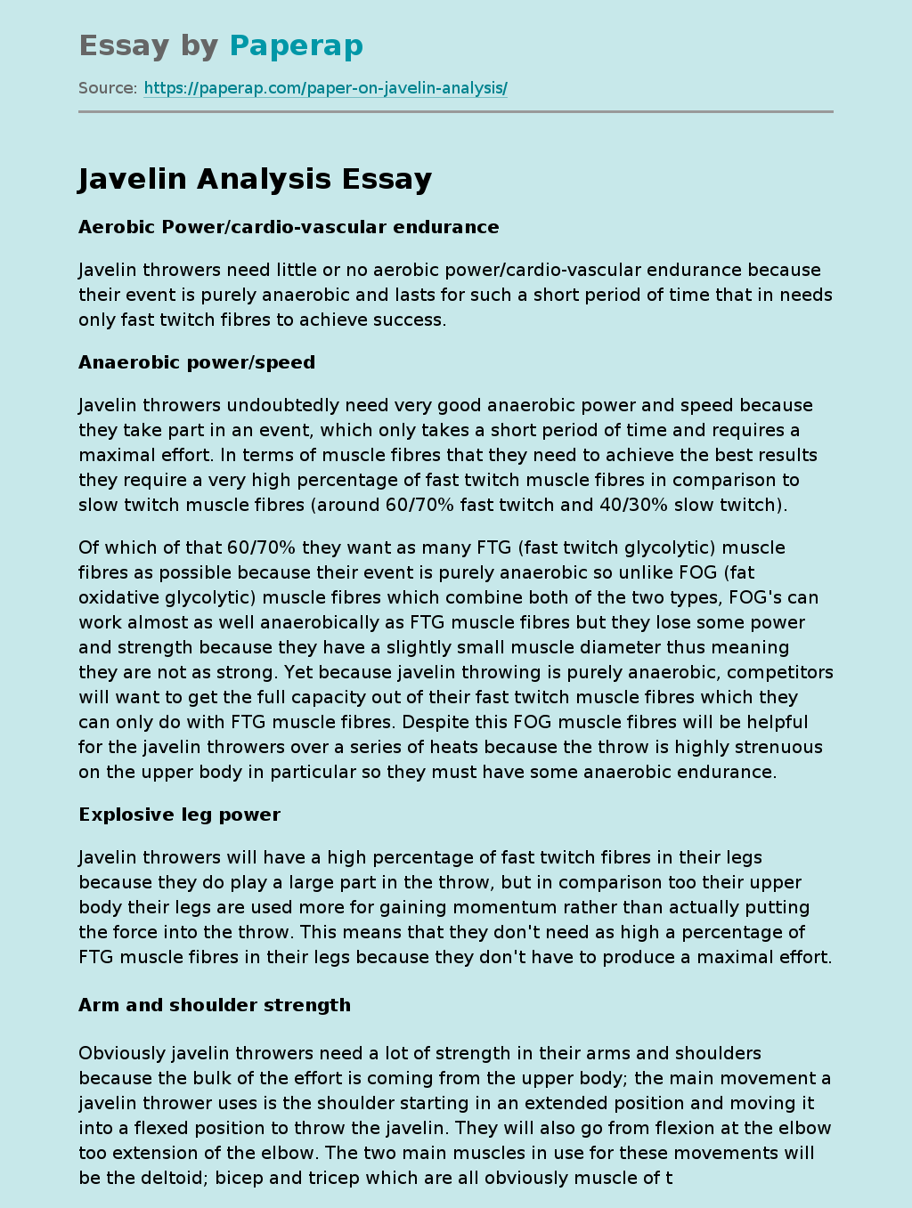 Javelin Analysis