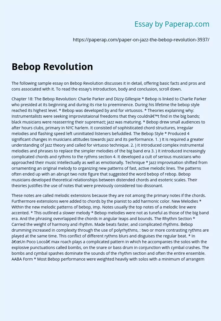 Ample Essay on Bebop Revolution