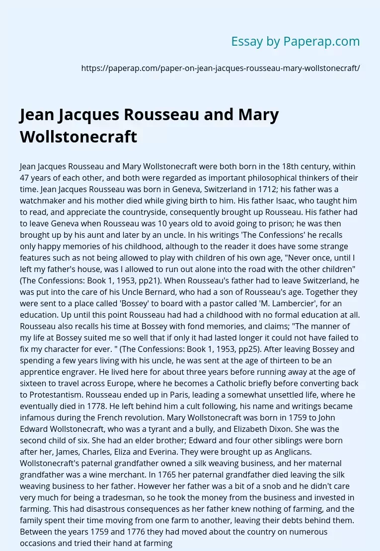 Jean Jacques Rousseau and Mary Wollstonecraft