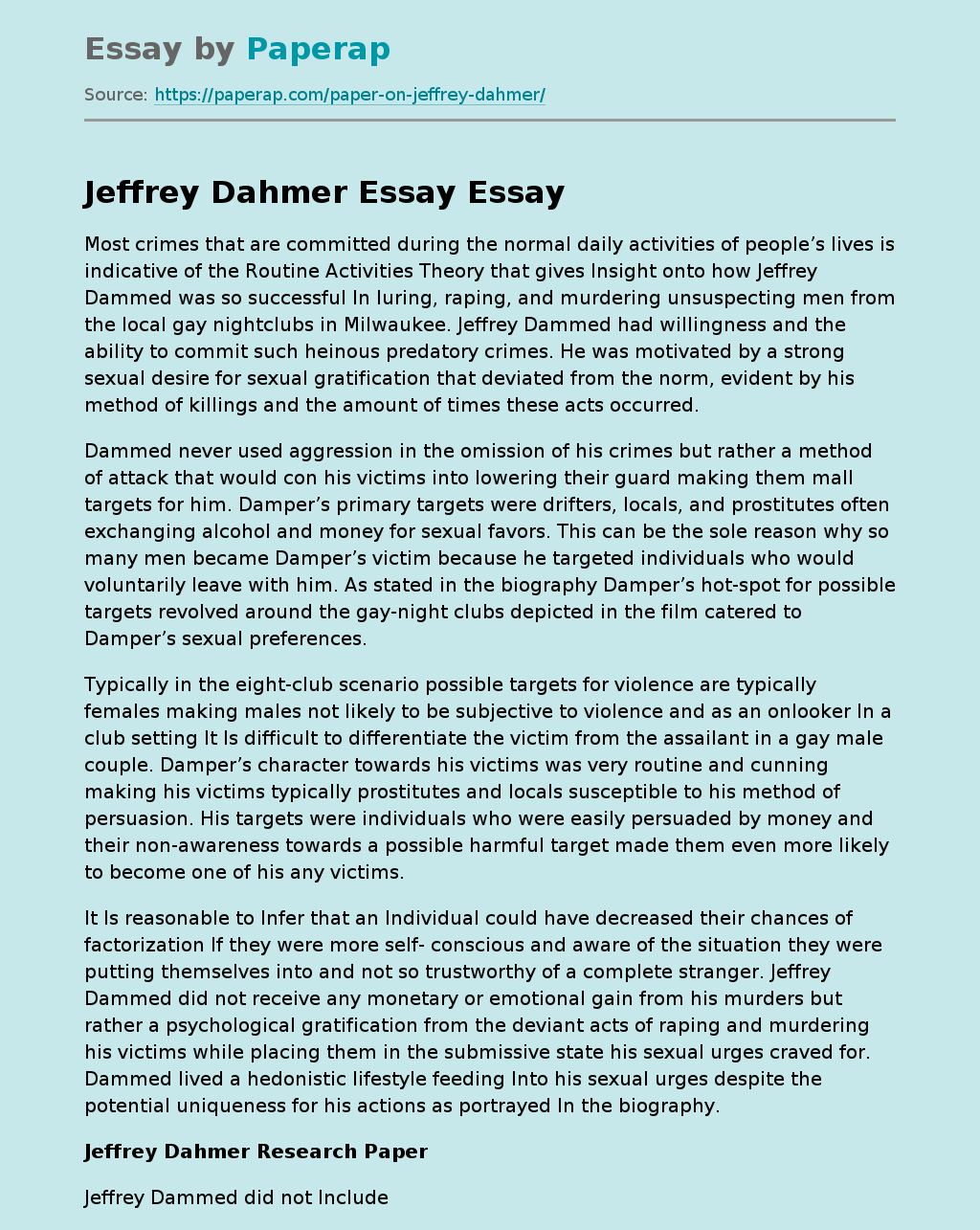 Jeffrey Dahmer American Serial Killer