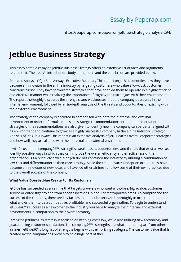 Jetblue Business Strategy