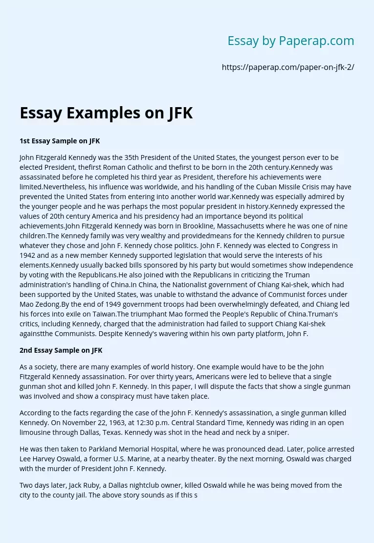 Essay Examples About John Kennedy