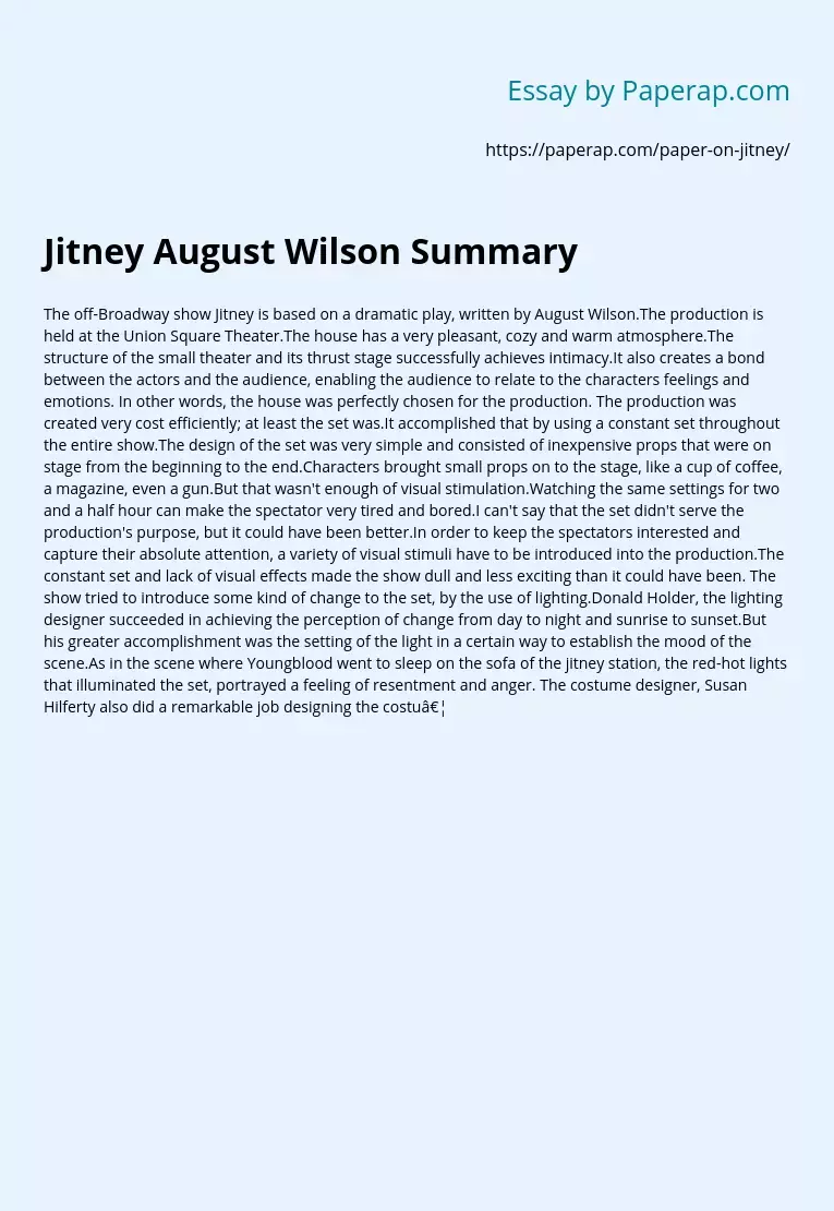 Jitney August Wilson Summary