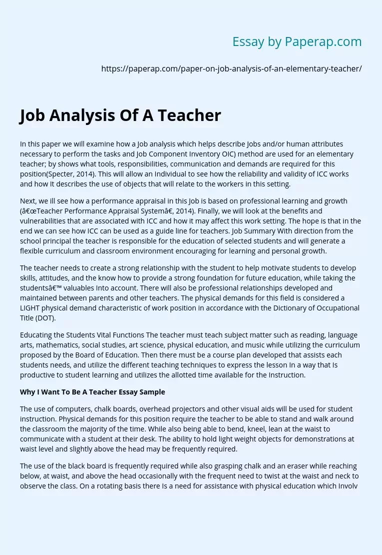 Job Analysis Of A Teacher