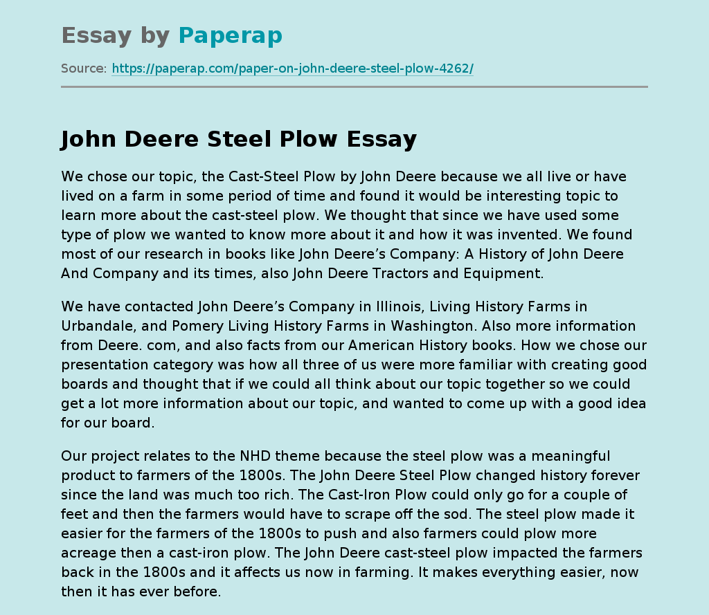 John Deere Steel Plow