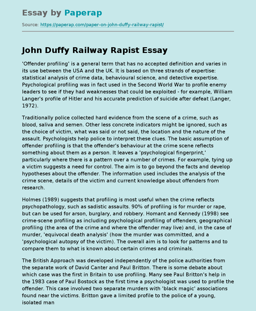 John Duffy Railway Rapist