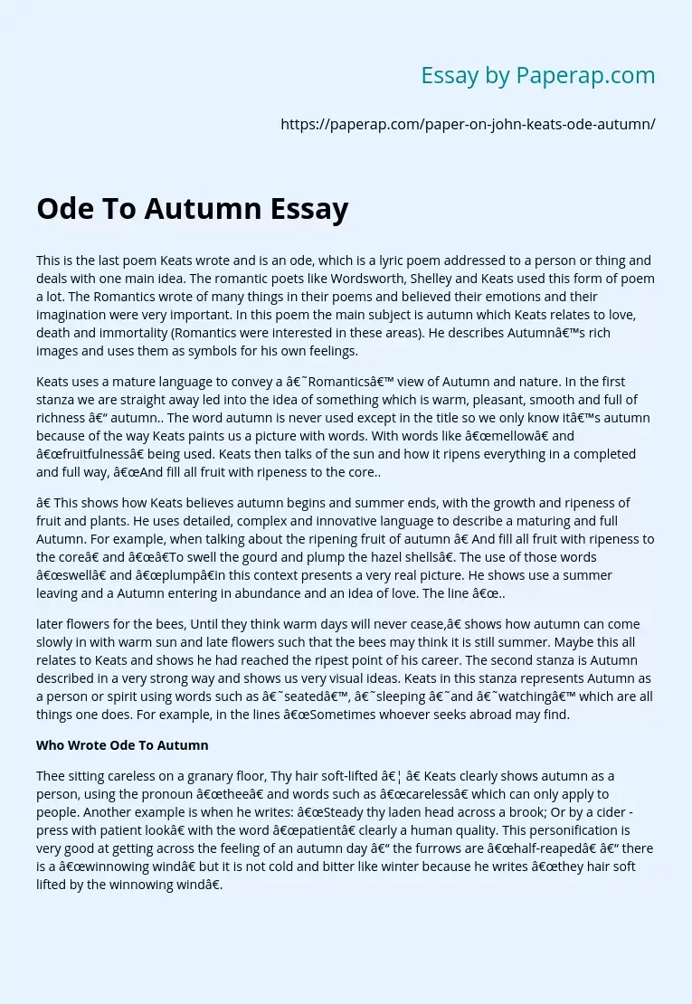 Keats Ode To Autumn Poem Analysis