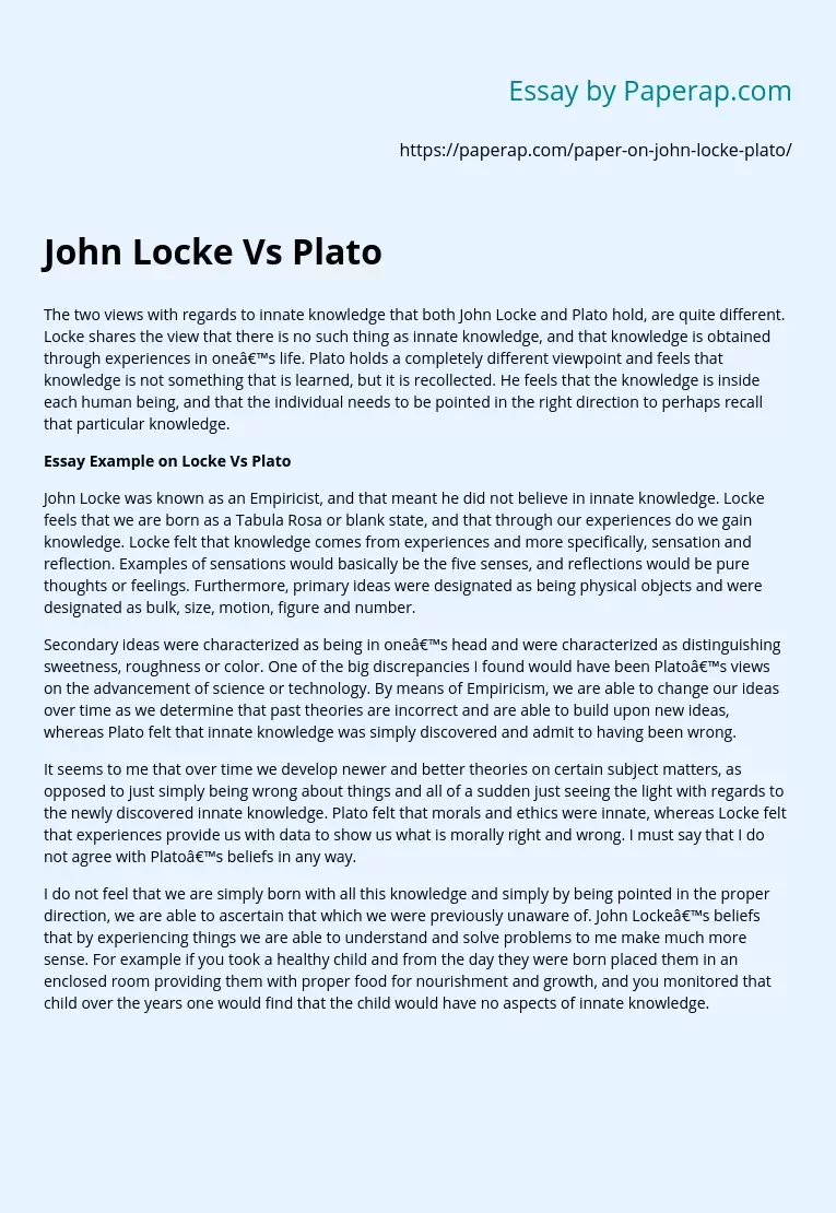 John Locke Vs Plato Philosophy Comparison