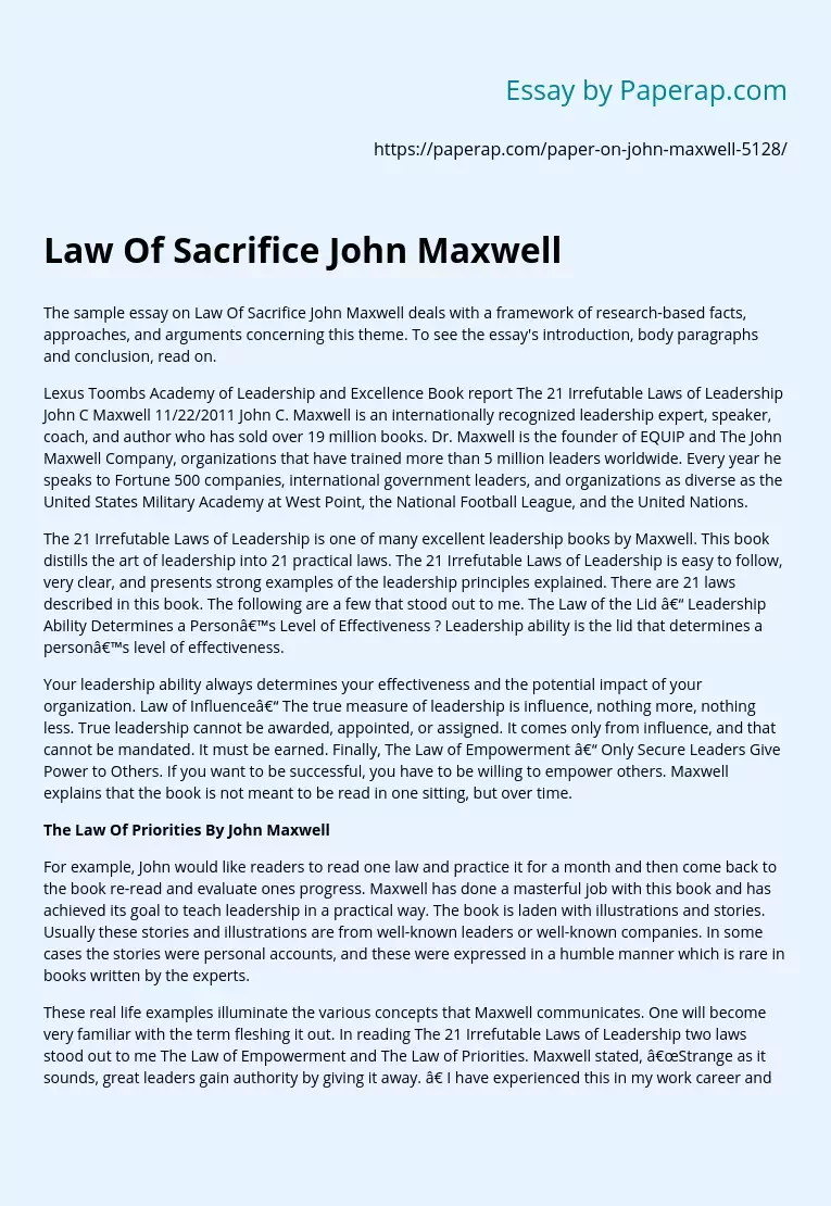 The Law Of Priorities By John Maxwell