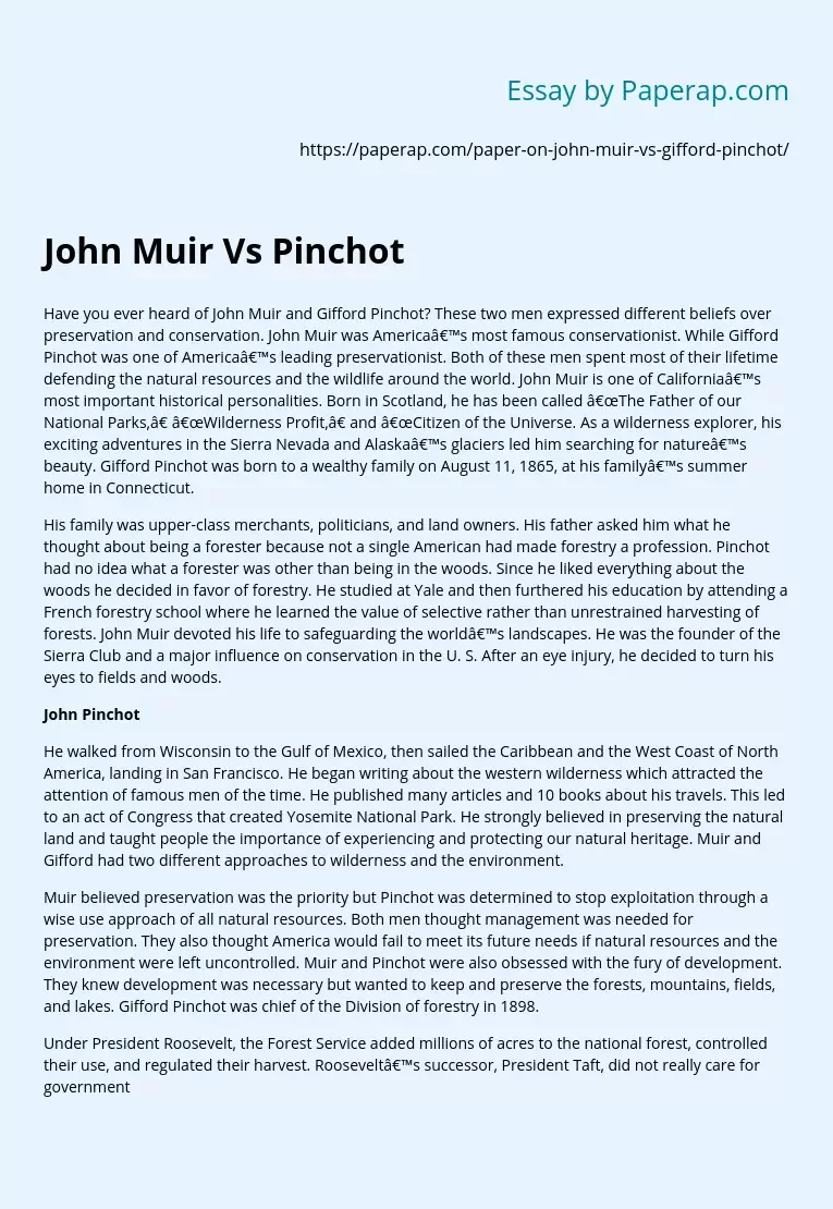 John Muir Vs Pinchot