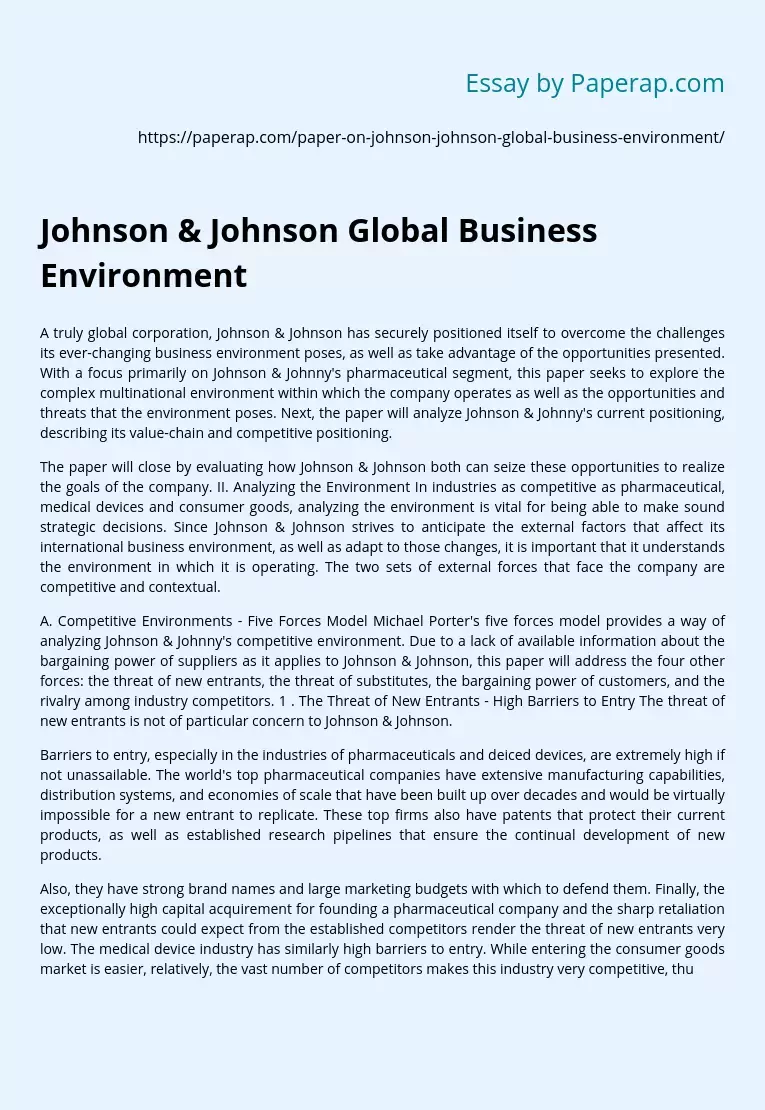 Johnson & Johnson Global Business Environment