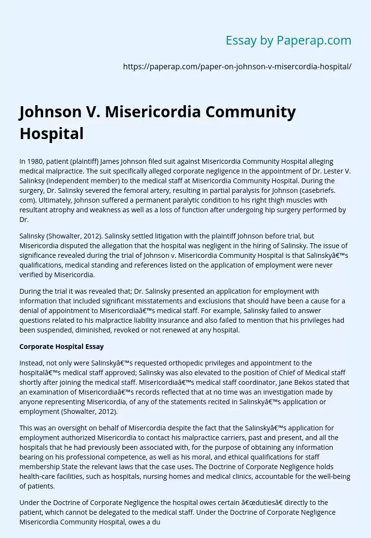 Johnson V. Misericordia Community Hospital
