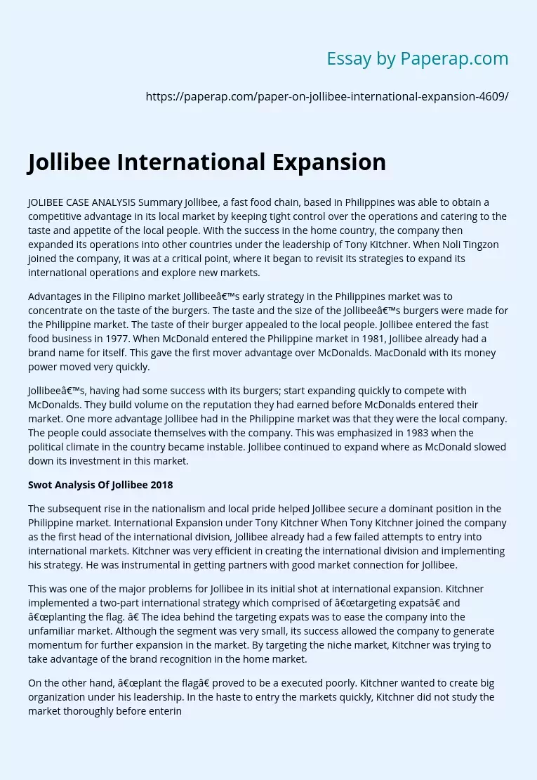 Jollibee International Expansion