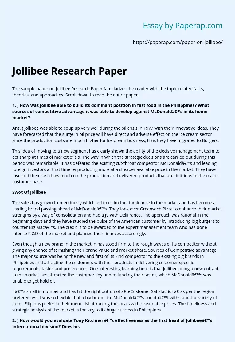 Jollibee Research Paper