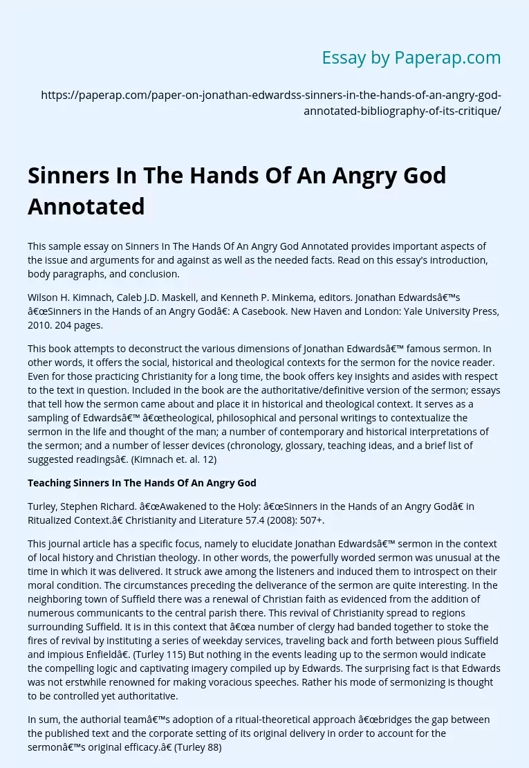 Sinners In The Hands Of An Angry God Annotated