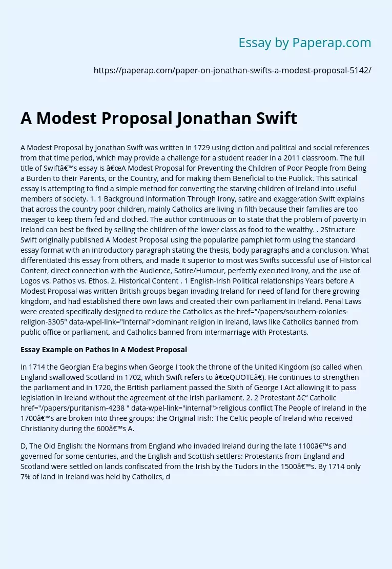 A Modest Proposal Jonathan Swift