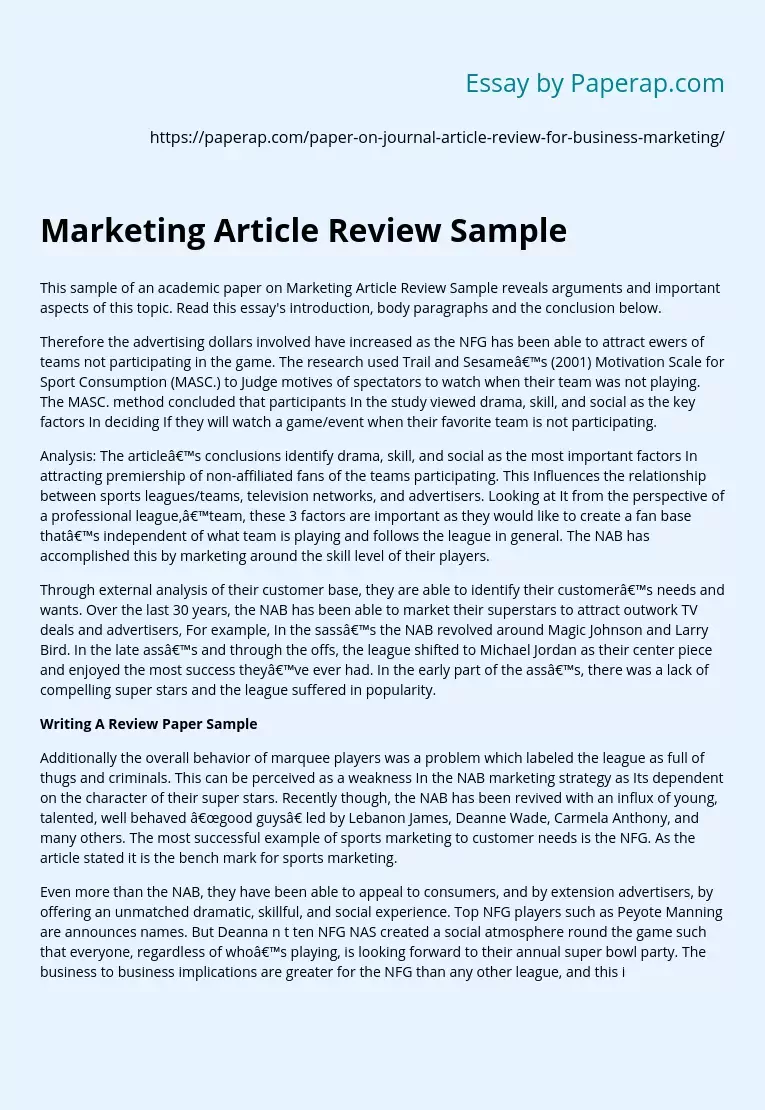 Marketing Article Review Sample