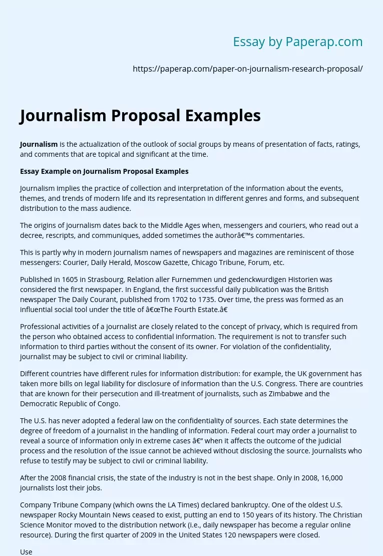 Journalism Proposal Examples