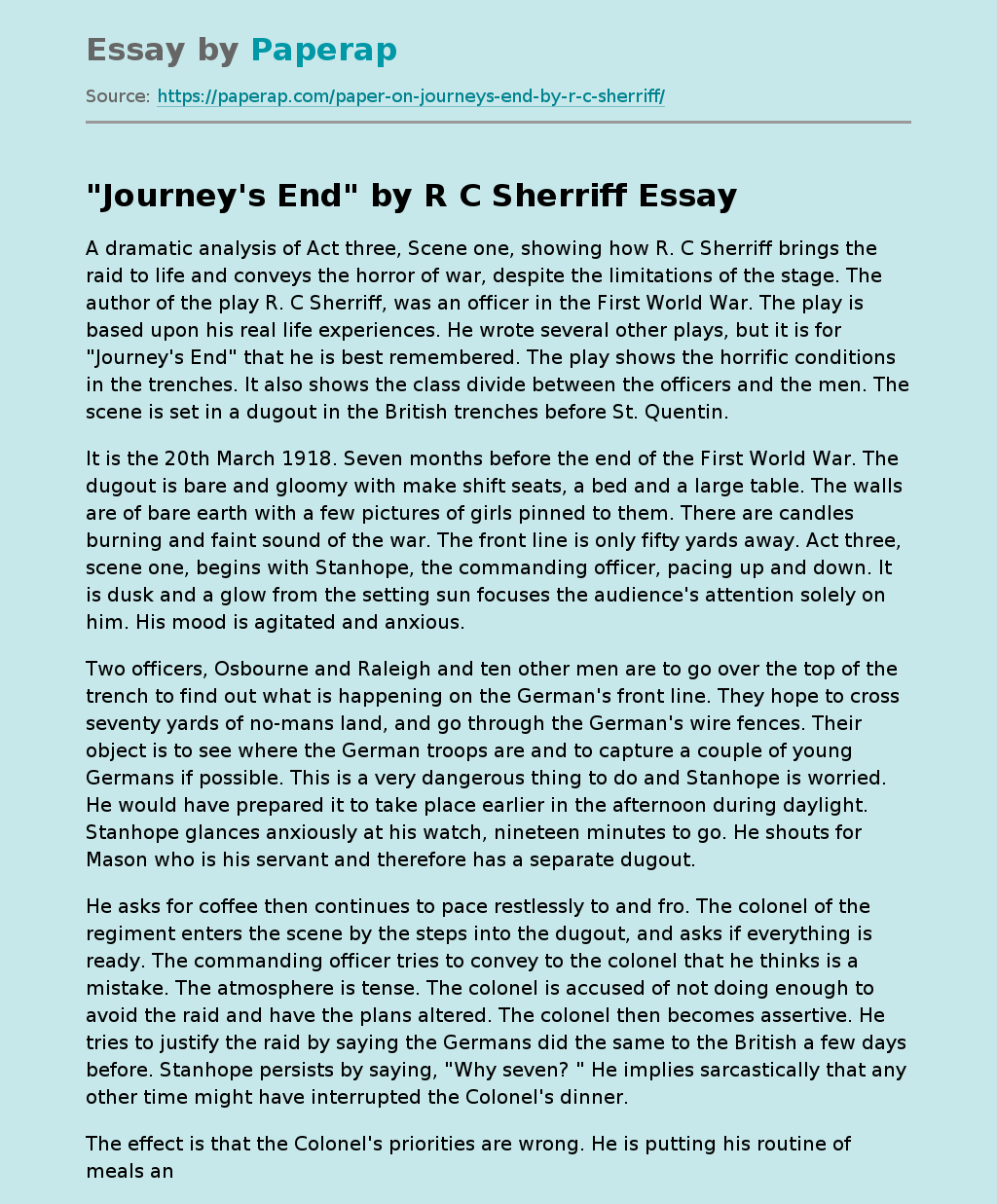 "Journey's End" by R C Sherriff