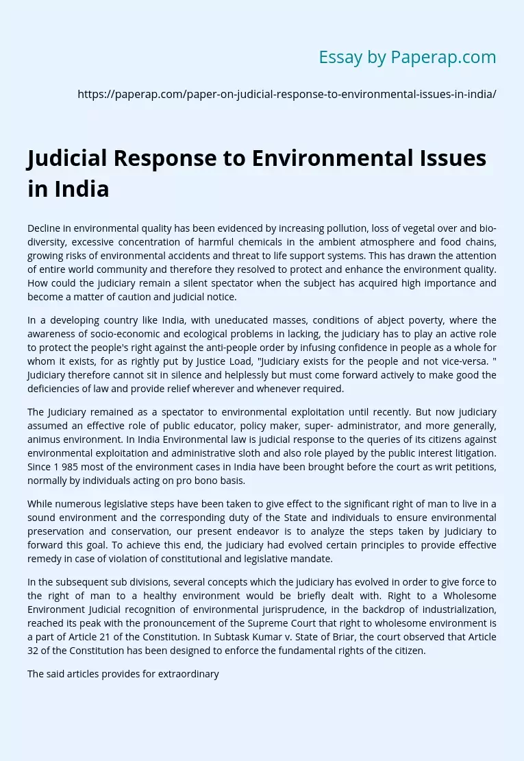 Judicial Response to Environmental Issues in India