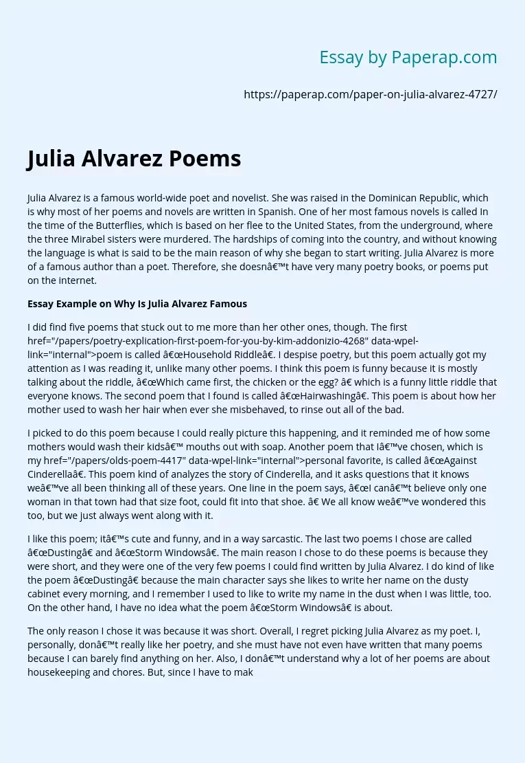 Julia Alvarez Poems and Career Analysis