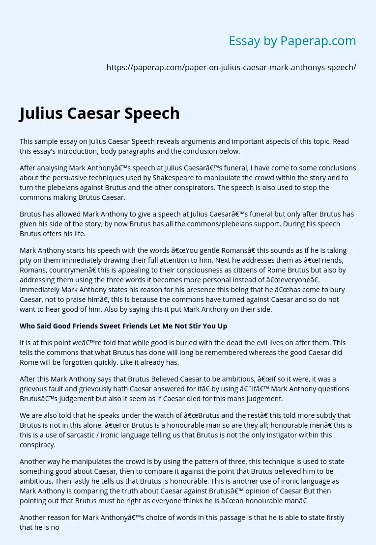 julius caesar mark antony speech