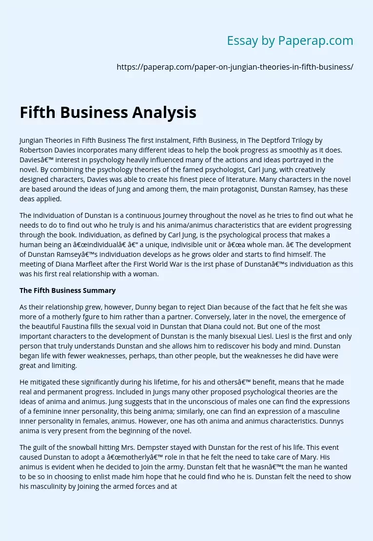 Реферат: The Fifth Business Essay Research Paper Fifth