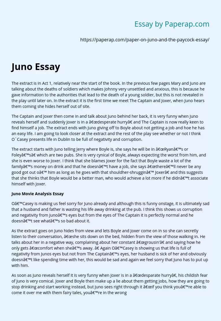 Juno Movie Analysis Essay