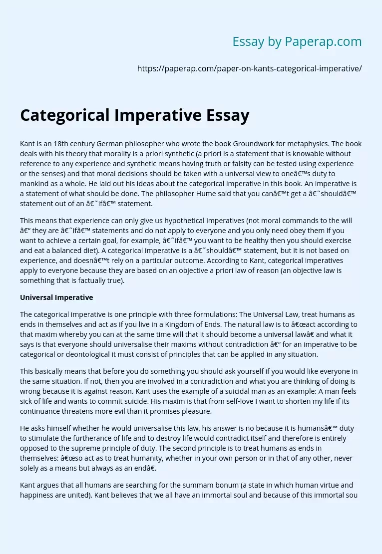 Categorical Imperative Essay