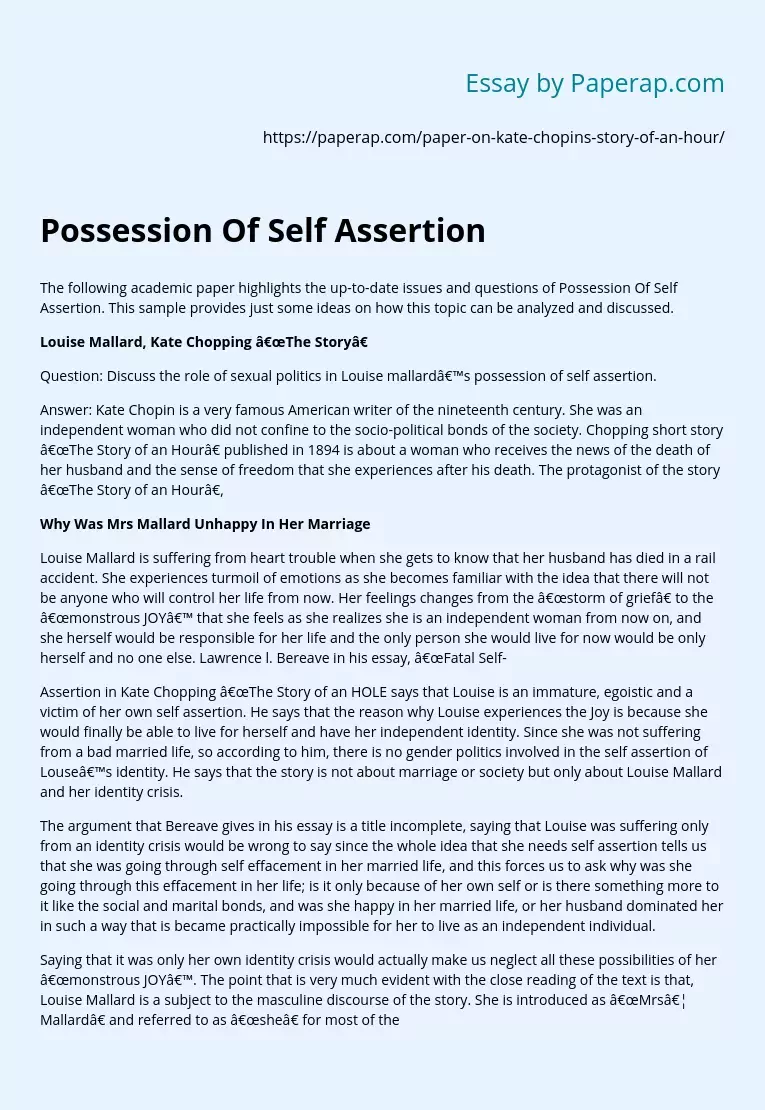 Possession Of Self Assertion
