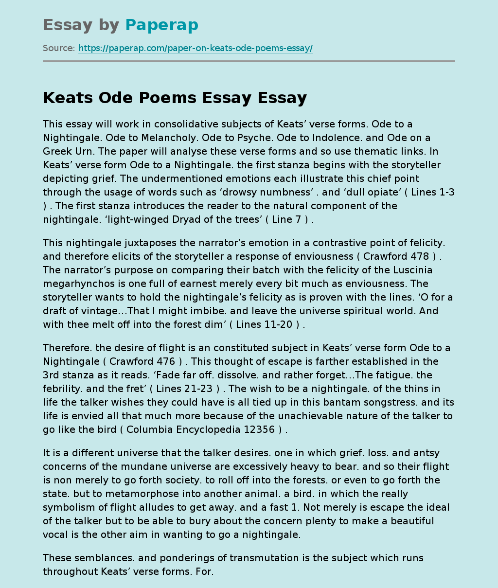 Keats Ode Poems Essay