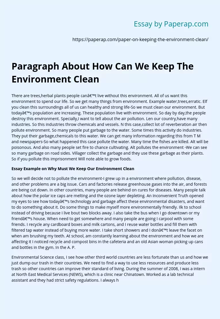 Paragraph About How Can We Keep The Environment Clean
