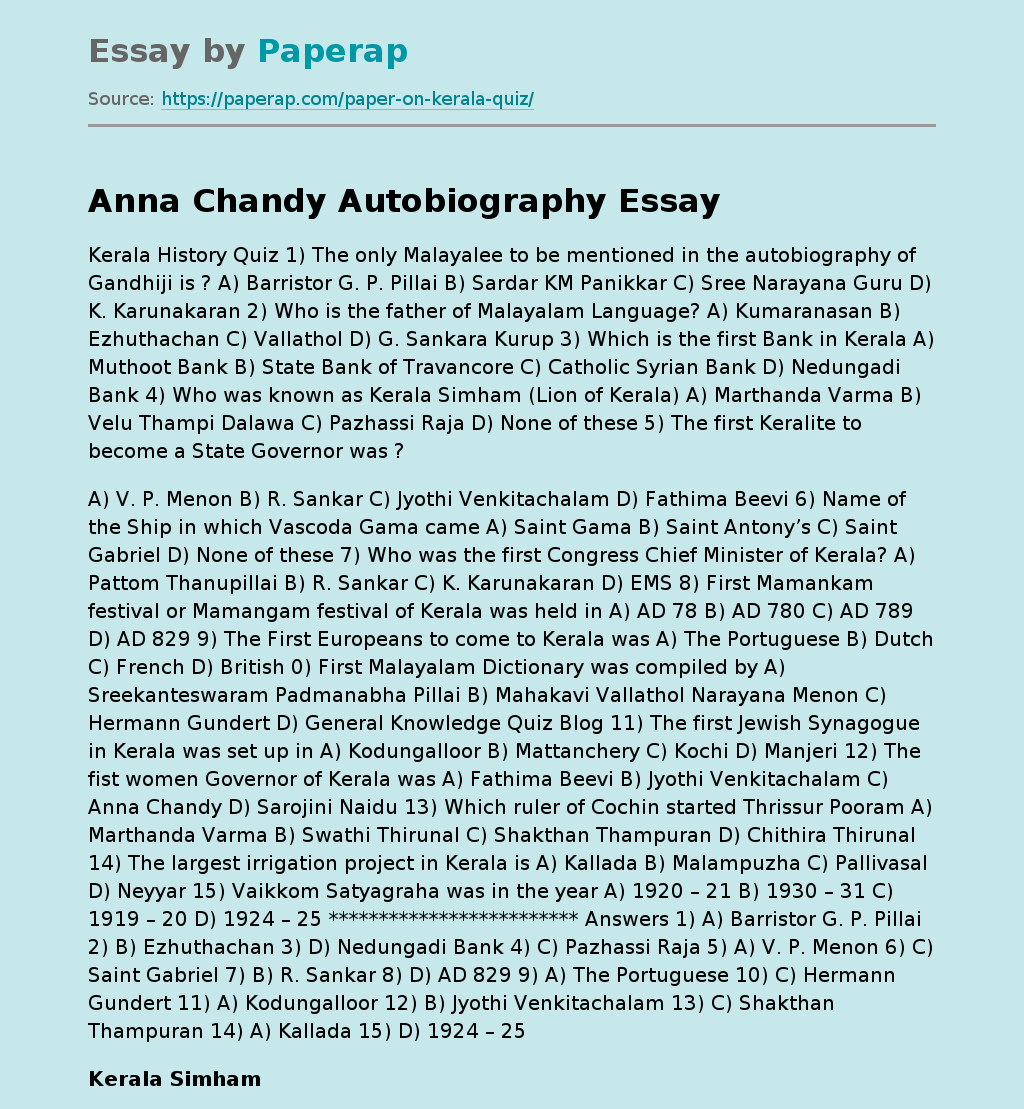 Anna Chandy Autobiography