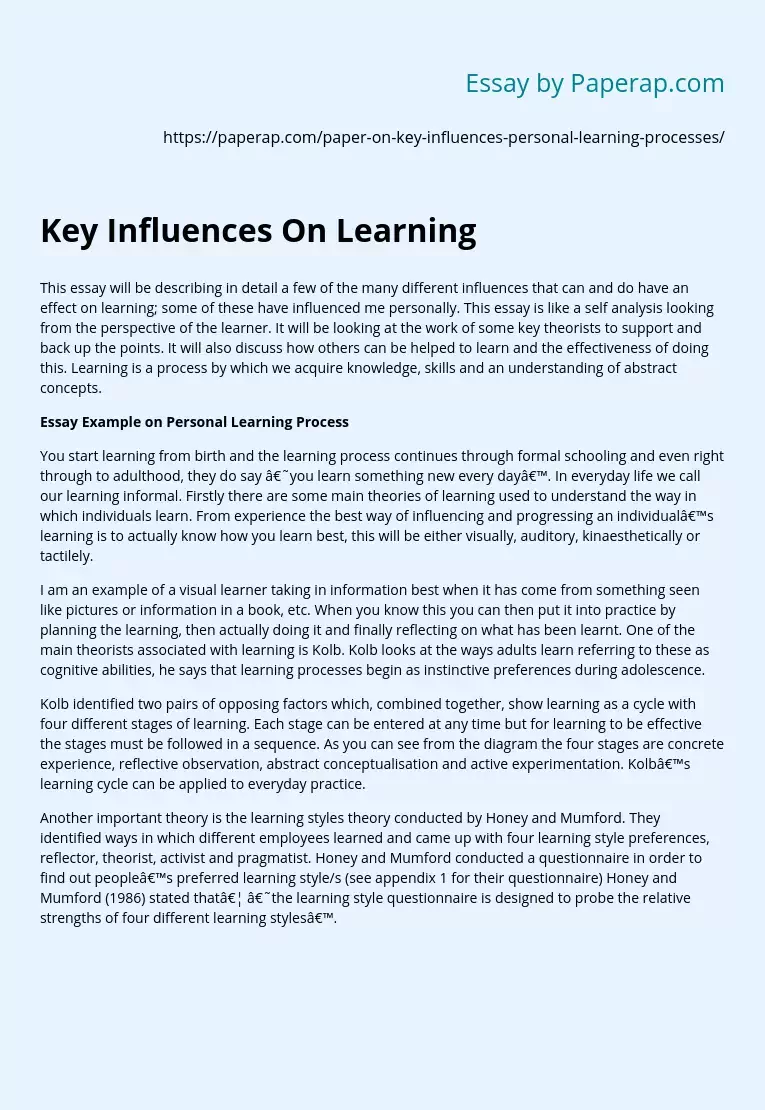 Key Influences On Learning