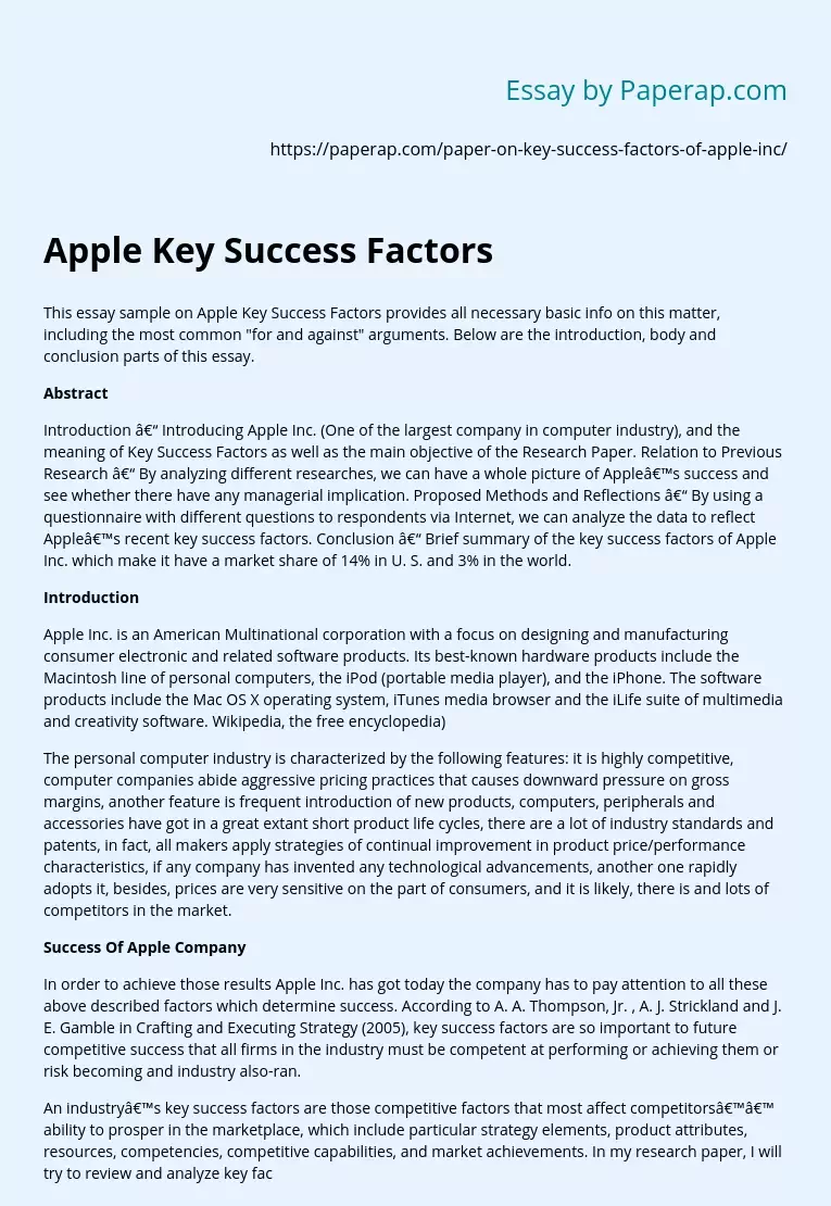 Apple Key Success Factors