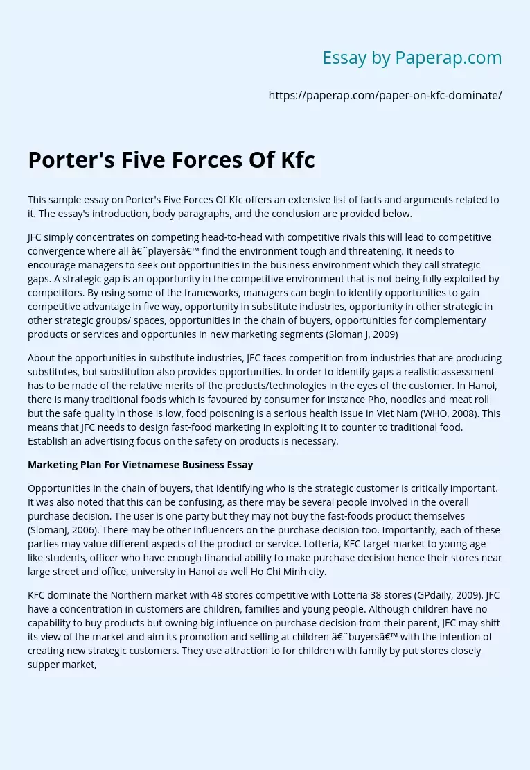 Porter's Five Forces Of Kfc