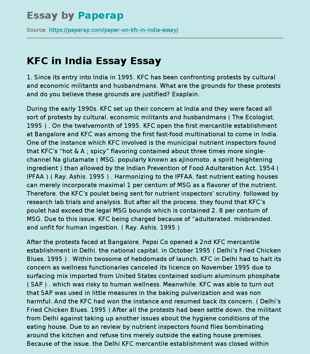 KFC in India Essay